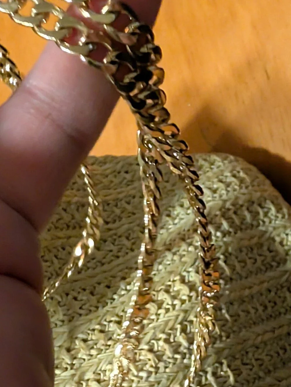 Lulus Woven Straw Tote Bag with Gold Chain Handles - Cream/Tan Color